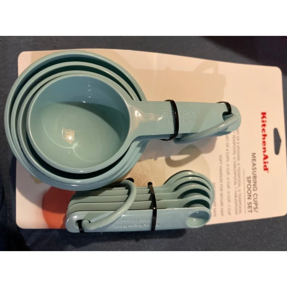 KitchenAid Measuring Cups Spoon‎ Set Aqua Blue Plastic 9pc Dishwasher Safe New